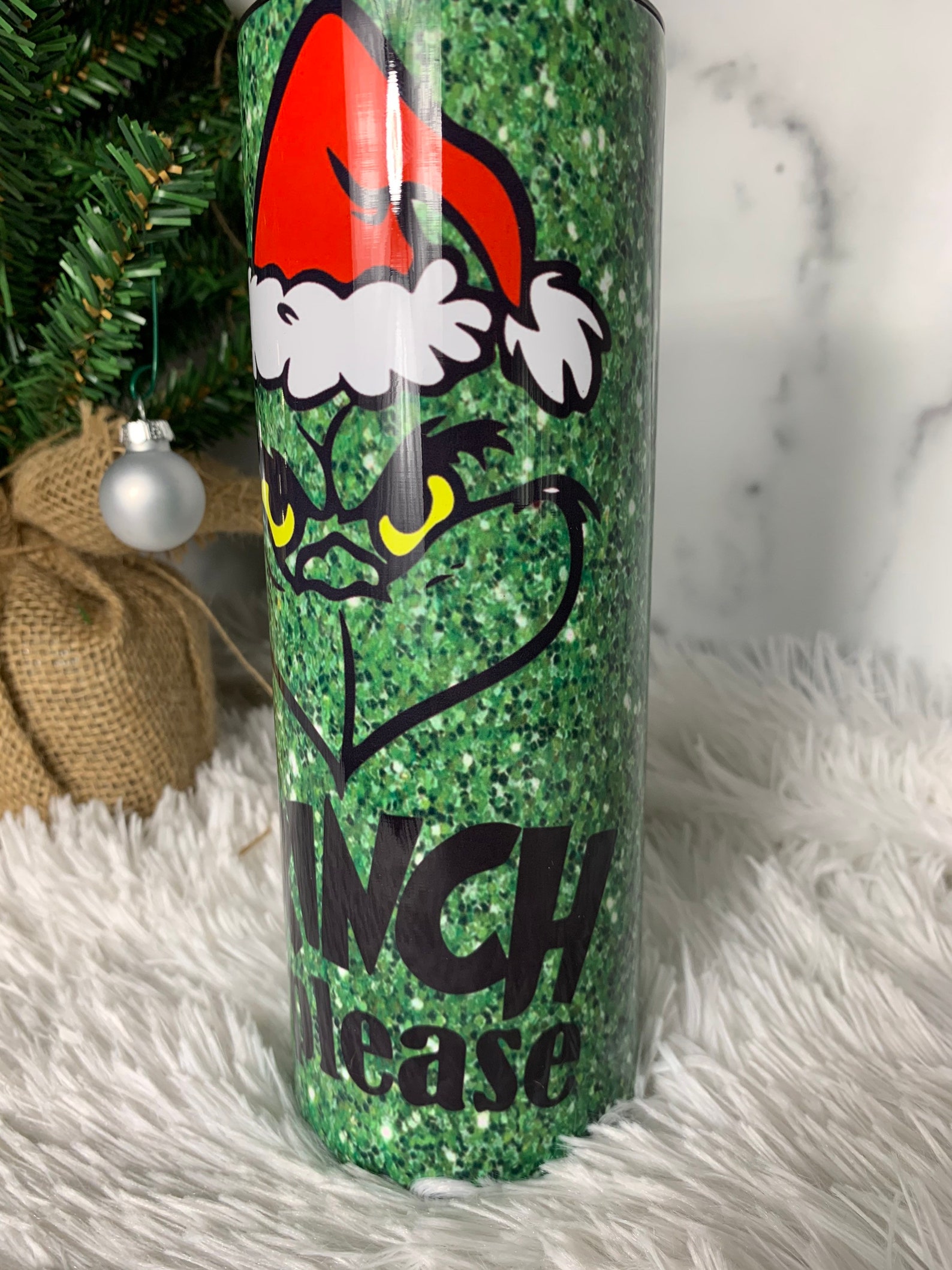 Grinch Please 20oz Tumbler Grinch Christmas Tumbler Green Etsy