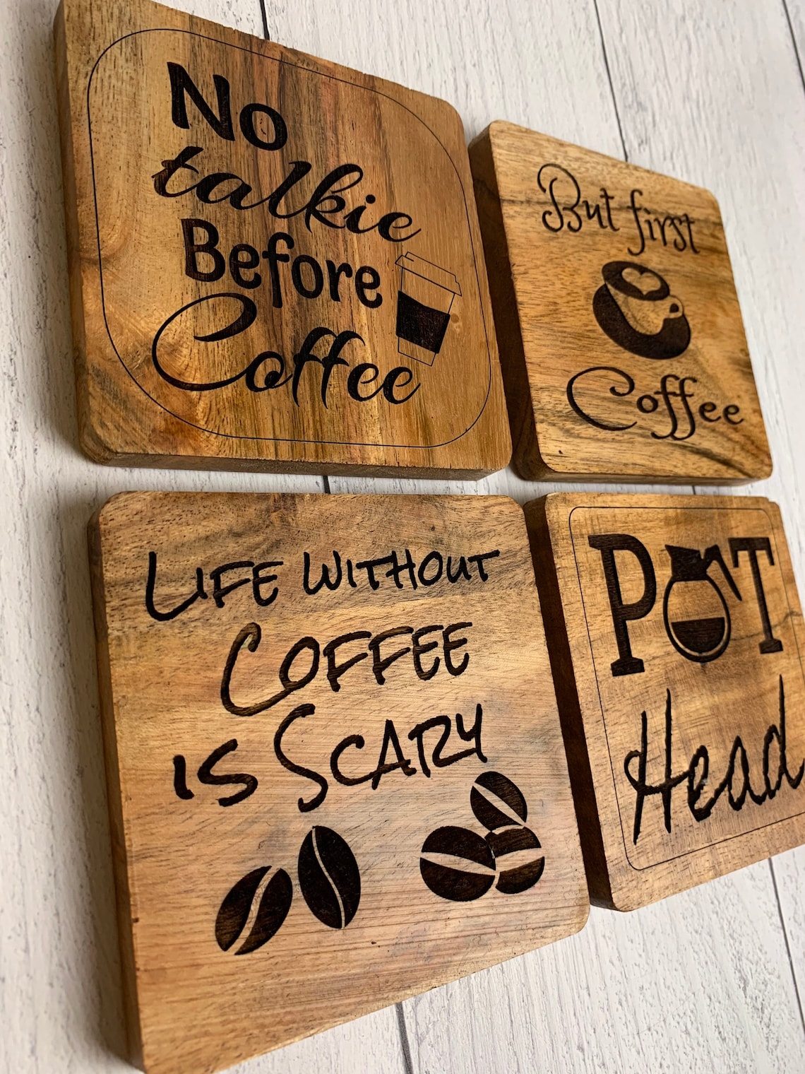 Natural Wood Laser Engraved Coasters | Etsy