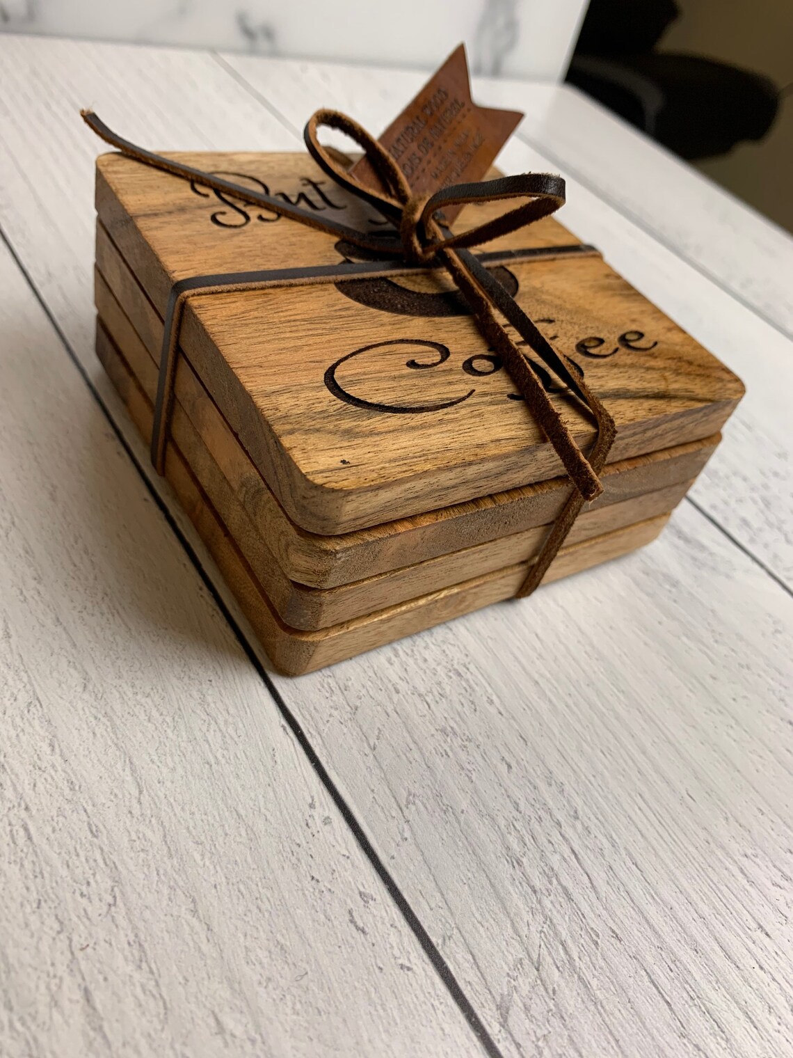 Natural Wood Laser Engraved Coasters Etsy