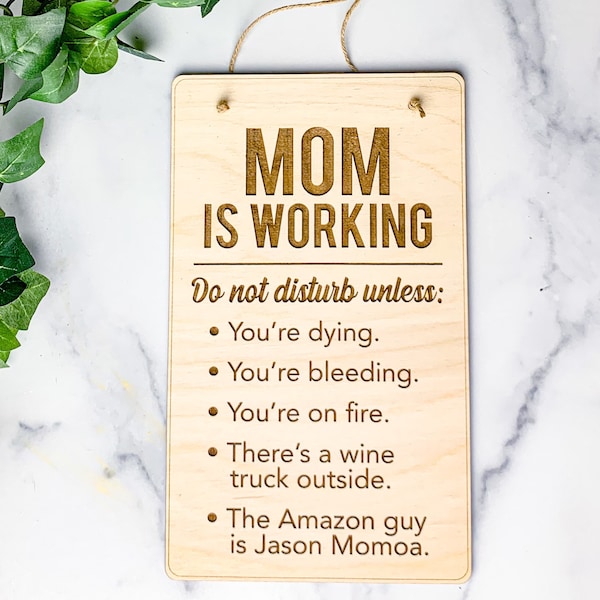 Mom Is Working Door Sign, Work From Home Door Sign,Jason Momoa,Mom Wine Sign,Do Not Disturb Door Sign