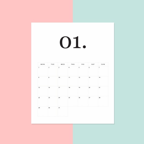 Kalender 2018 zum Ausdrucken | Minimalistischer druckbarer Monatskalender | DIY Kalender Planer 2018