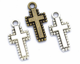 140pcs  20x10mm Antique Silver/Antique Bronze Cross Charm Pendant, Religion Charm, Cross Necklace, DIY Supplies, Jewelry Making Findings,T64