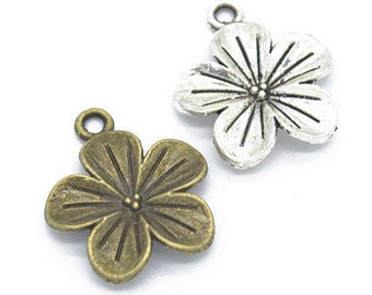 50pcs 23x19mm Antique Silver /Antique Bronze Flower Pendant Charms,Lovely Jewelry,Flower Necklace,DIY Supplies,Jewelry Making Findings,Q181