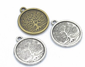 50pcs 20x17mm Antique Silver/Antique Bronze/KC Gold Round Life Tree Pendant Charms, Tree Necklace, DIY Supplies,Jewelry Making Findings,Q220