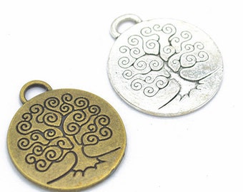 20pcs 27x24mm Antique Silver /Antique Bronze Round Life Tree Pendant Charms,Life Tree Necklace, DIY Supplies, Jewelry Making Findings,Q215