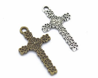 75pcs 26x15mm Antique Silver/Antique Bronze Cross Charm Pendentif, Religion Charm, Cross Necklace, DIY Supplies, Jewelry Making Findings,T42