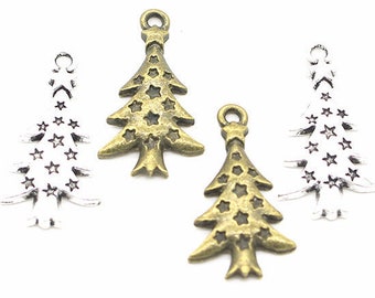 80pcs 28x19mm Antique Silver /Antique Bronze Christmas Tree Pendant Charms,Christmas Tree Necklace,DIY Supplies,Jewelry Making Findings,Q201