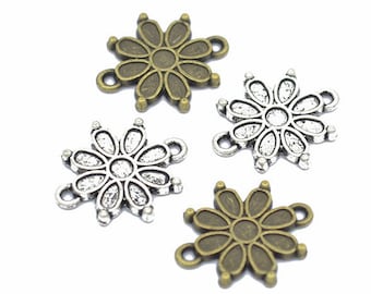 70pcs 19x17mm plata antigua / plata antigua flor de bronce colgante encantos, joyería encantadora, collar de flores, suministros de bricolaje, joyería que hace hallazgos, Q120