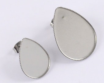 50pcs Tooth Stainless Steel Teardrop 13x18mm/18x25mm Earrings Base Setting - Teardrop Earring Blank- Earring Cabochon Setting ,U57-U58