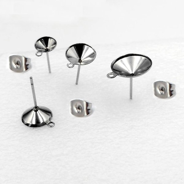 Wholesale 100pcs Earring Posts- Surgical Stainless Steel Earring W/ Inner 6mm-12mm Bezel Setting Stud Earrings-DIY Jewelry Finding,U107-U113