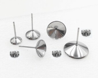 Partihandel 100 st örhängesstift - Kirurgiskt rostfritt stålörhänge med innerkant 3 mm-8 mm bezelinfattning - DIY smyckesfynd, U91-U95