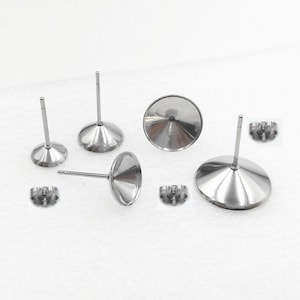 Wholesale 100pcs Earring Posts- Surgical Stainless Steel Earring W/ Inner 3mm-8mm Bezel Setting Stud Earrings-DIY Jewelry Finding,U91-U95
