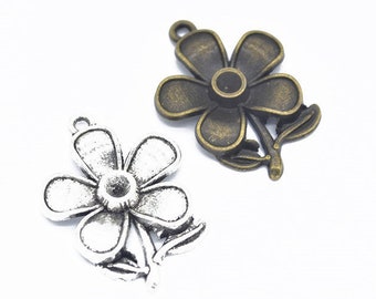 45pcs 28x20mm argento antico/Antique bronzo fiore ciondolo Charms, bella gioielli, fiore collana, forniture fai da te, fare gioielli, Q162