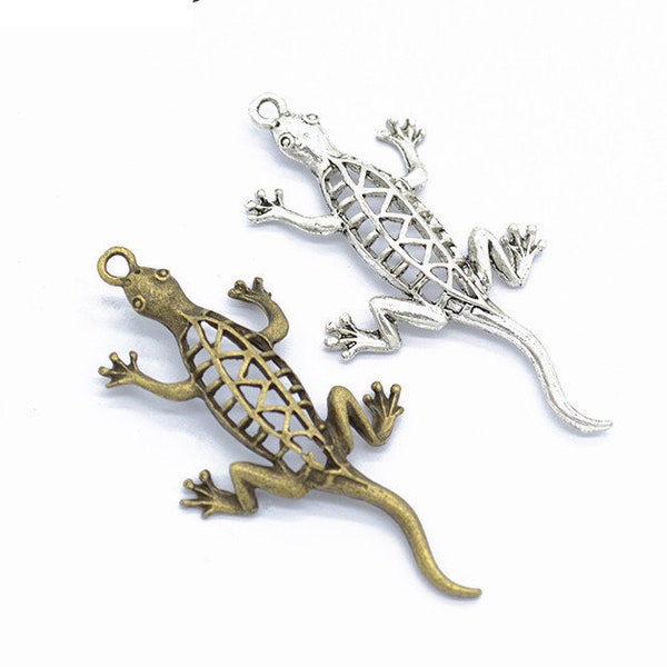 30pcs 51x26mm Antique Silver/Antique Bronze Lizard Pendant Charms, Lizard Necklace, Cute Jewelry, DIY Supplies,Jewelry Making Findings,D9199