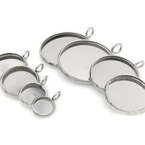 50pcs Stainless Steel Bezel Blanks,Round Bezel Tray Setting Cups,Bezel Pendant Blanks,Glass Cabochon Setting,Pendant Trays,Bezel Cup,U78-U84