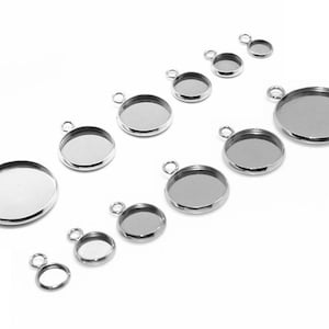 50pcs Stainless Steel Bezel Blanks,Round Bezel Tray Setting Cups,Bezel Pendant Blanks,Glass Cabochon Setting,Pendant Trays,Bezel Cup,U40-46
