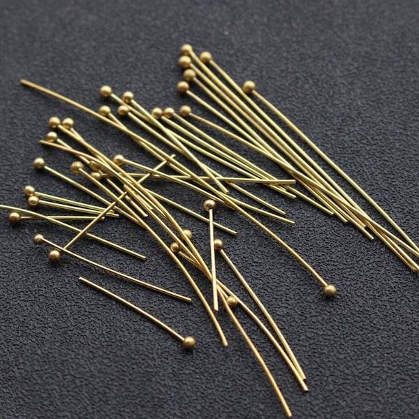 500 Pcs Raw Brass 2mm Ball Point Headpins 22 Gauge (0.6mm) Wire 14mm/ 20mm/ 25mm/ 30mm/35mm/40mm/45mm/50mm/60mm Long for Jewelry Making,H105