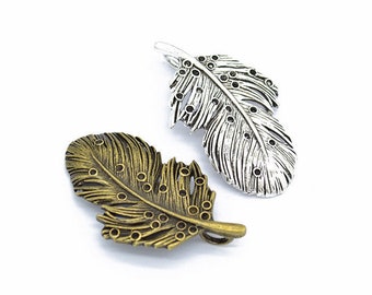 20pcs 48x29mm argent/Antique Bronze Antique plume Charms pendentif collier plume, mignon, fournitures de bricolage, bijoux, fabrication de composantes, D310