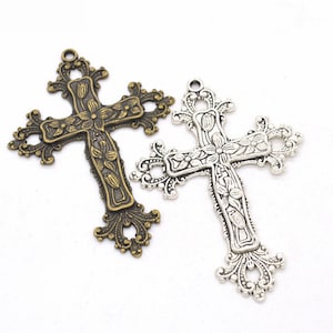 10pcs 74x53mm  Antique Bronze/Antique Silver  Cross Charm Pendant, Religion Charm, Cross Necklace,DIY Supplies,Jewelry Making Findings,T02