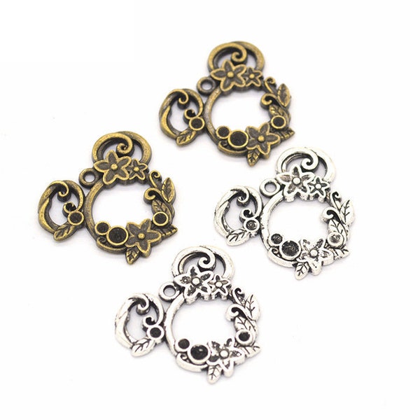 40pcs 22x22mm Antique Silver /Antique Bronze Mickey Mouse Garland Pendant Charms, Lovely Jewelry, DIY Supplies, Jewelry Making Findings,Q106