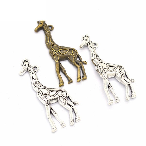 30pcs 53x21mm argent/Antique Bronze Antique Giraffe pendentif breloques collier girafe, mignon, fournitures de bricolage, bijoux, fabrication de composantes, D921