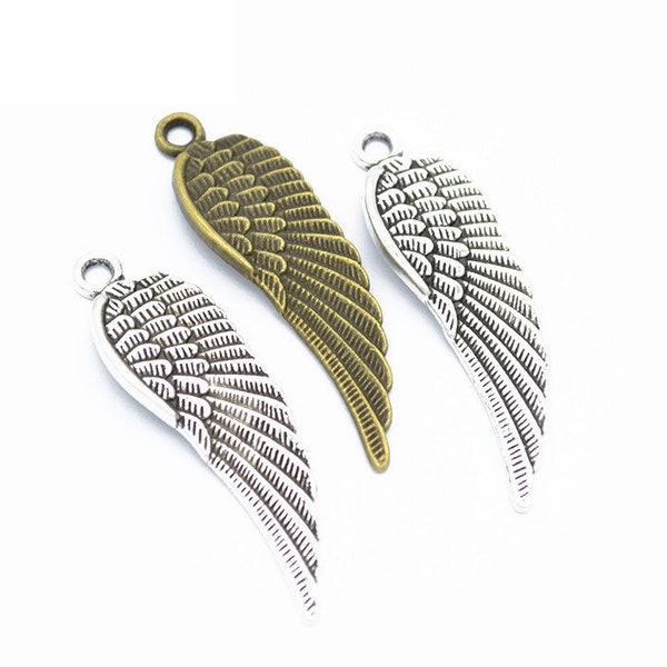 50pcs 49x14mm Antique Silver/Antique Bronze Angel Wings Pendant Charms,Wing Necklace,Cute Jewelry, DIY Supplies,Jewelry Making Findings,D432