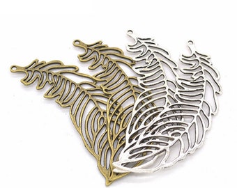 20pcs 63x21mm argent/Antique Bronze Antique plume Charms pendentif collier plume, mignon, fournitures de bricolage, bijoux, fabrication de composantes, D303