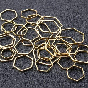 100pcs Raw Brass Hollow Hexagon Shape Pendant Charms -  Ear Wire Beads Frame - Earring Findings - Geometry Stampings - Jewelry Supplies,H121