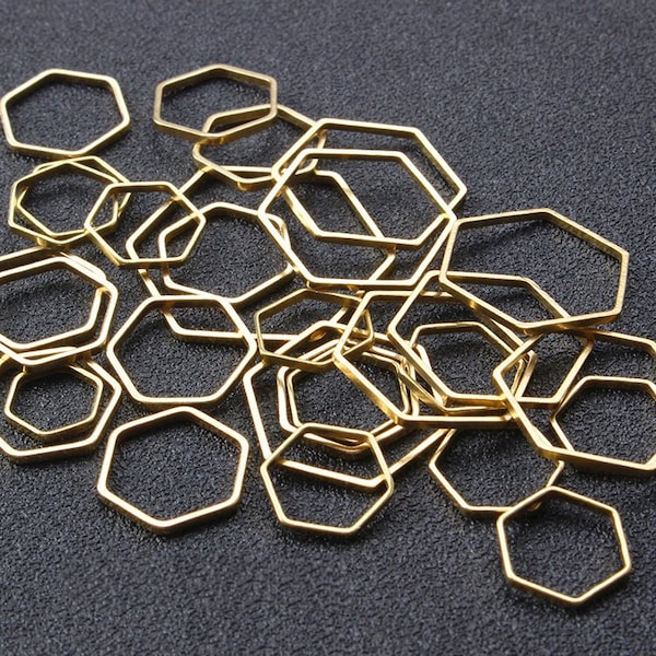 100pcsRaw Brass Hexagon Charm Pendants – Earring Jewelry Supplies, H121