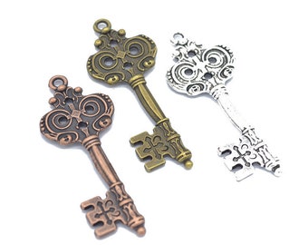 25pcs 51x20mm Antique Silver/Antique Bronze/Red Bronze/Blue Key Pendant Charms,Key Necklace,Lovely DIY Supplies,Jewelry Making Findings,O215