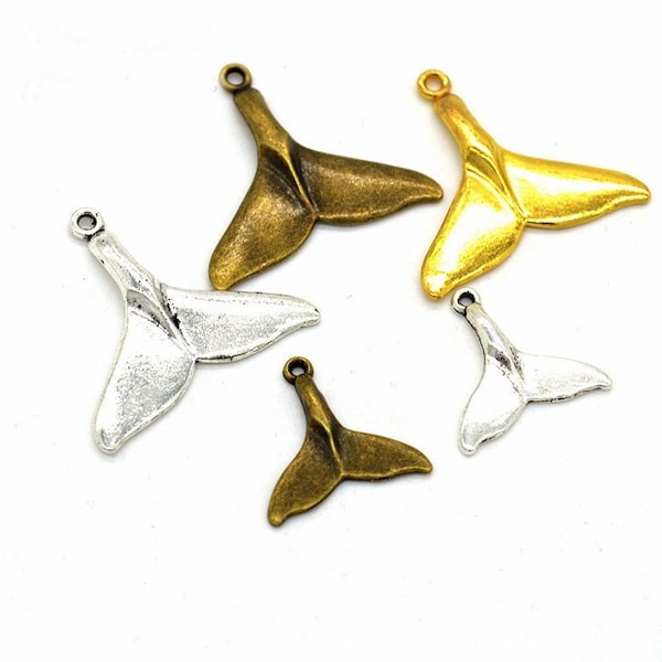 50pcs Two Size Antique Silver/Antique Bronze Whale Tail Pendant Charms,Alloy WhaleTail Necklace,DIY Supplies,Jewelry Making Findings,D703