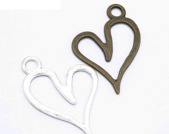 20pcs 66x47mm Antique Silver/Antique Bronze Love Heart Pendant Charms,Love Necklace, Cute Jewelry ,DIY Supplies,Jewelry Making Findings,A59