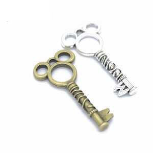 20pcs 46x22mm Antique Silver /Antique Bronze Mickey Key Pendant Charms, Mickey Key Necklace,Lovely DIY Supplies,Jewelry Making Findings,O222