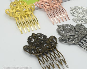 10pcs Hair Comb, Comb Shape Hair Clips 50x80mm, Filigree Hair Comb, 6teeth Hair Comb Supply ,Blank Hair Clips, F07926