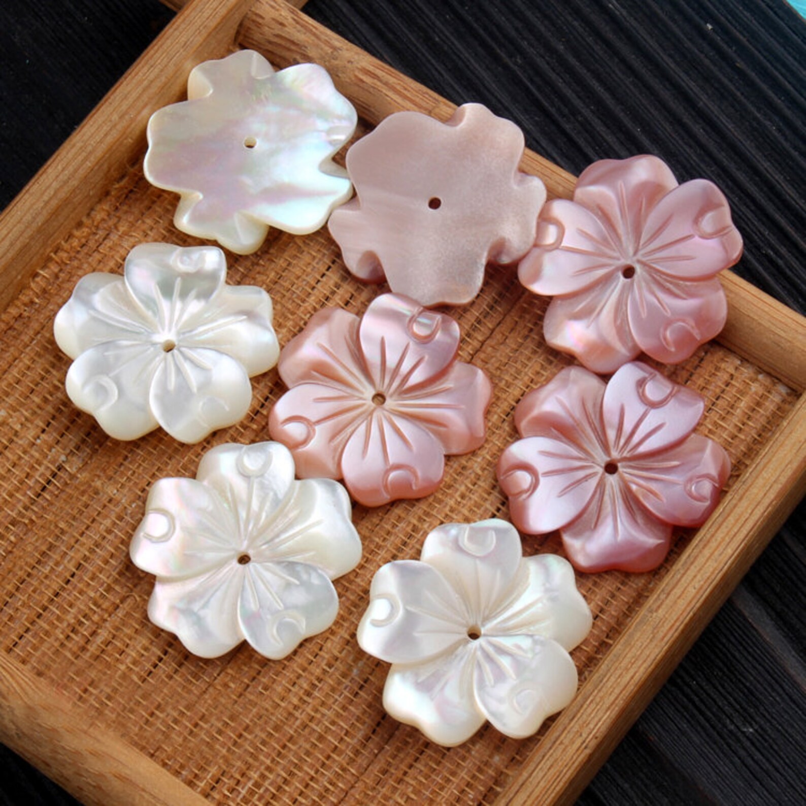 2pcs White/ Pink Mother of Pearl Shell Flower Charms Pendants | Etsy