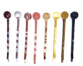 100pcs Brass Jewelry Vintage Hairpins, Metal Plated Bobby Pin W 6mm 8mm 10mm 12mm Round Bezel Setting,Hair Accessories-6 Colors available
