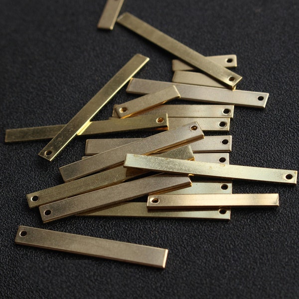 50pcs en laiton brut Rectangle Tube cuboïde pendentif breloques - barre de laiton connecteur - APPRETS - géométrie emboutis - fournitures de bijoux, H178