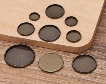 100 piezas de bisel de latón para colgantes (8 mm, 10 mm, 12 mm, 14 mm, 16 mm, 18 mm, 20 mm, 25 mm, bases de camafeo, bandejas de base de cabujón redondo, 05773)