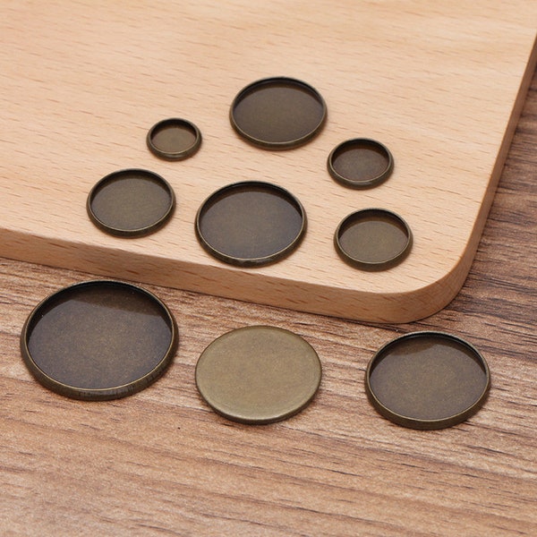 100pcs Brass Bezel Pendant Blanks 8mm, 10mm, 12mm, 14mm, 16mm, 18mm, 20mm, 25mm Cameo Settings, Round Cabochon Pendant Base trays, 05773