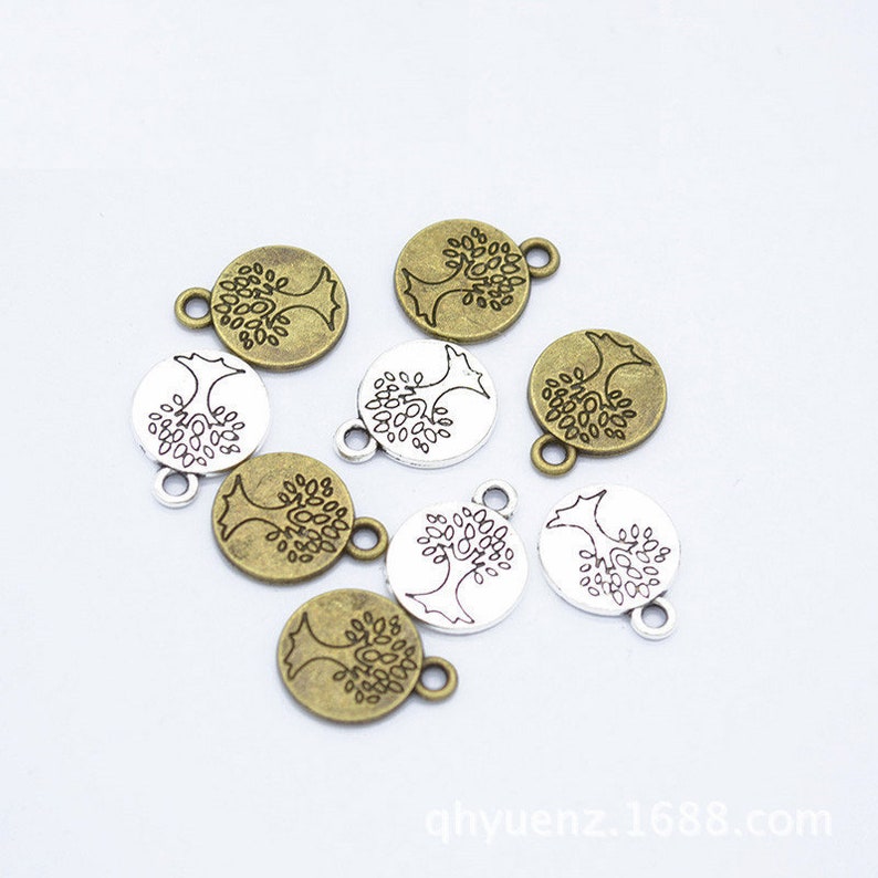 Jewelry Making Findings,Q238 200pcs 15x12mm Antique Silver Antique Bronze Round Life Tree Pendant Charms,Life Tree Necklace DIY Supplies