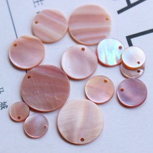 6 pezzi 8-20 mm rosa madreperla conchiglia moneta rotonda ciondoli pendenti, perline di madreperla, perline ciondoli pendenti, gioielli di conchiglia fai da te, B36