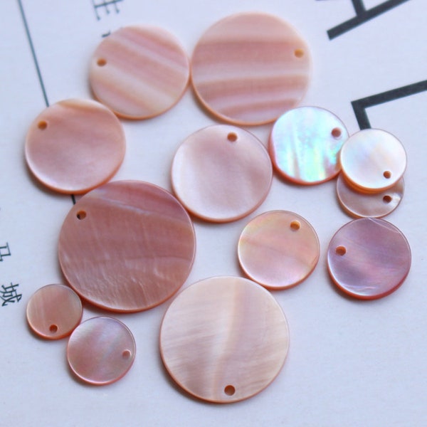 6pcs 8-20mm Pink Mother of Pearl Shell Round Coin Charms Pendants , Mother Of Pearl Beads, Beads Charms Pendants, Shell Jewelry DIY, B36