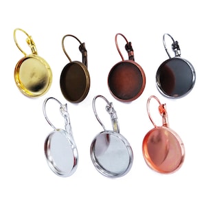 50pcs Brass French Earwires Hook With Round Pad Cabochon Base Blank Tray Clip Earrings DIY Jewelry Findings Components 05604