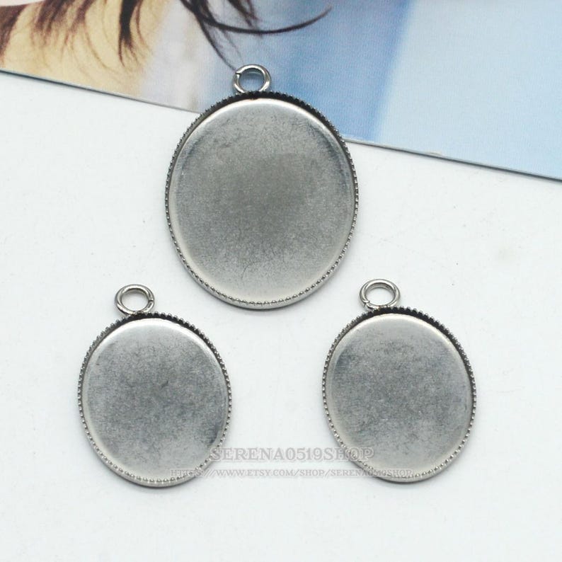 Tooth Bezel Setting 50pcs Oval Tooth 13x18mm/ 18x25mm Stainless Steel Cabochons Pendant ...