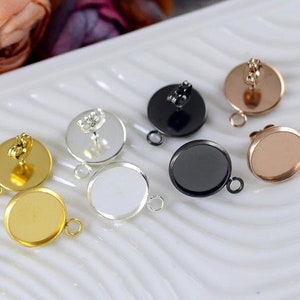 10pcs Surgical Stainless Steel Bezel Earring Studs, No allergic Earring Posts, Plating which is not allegic and no fading in two years