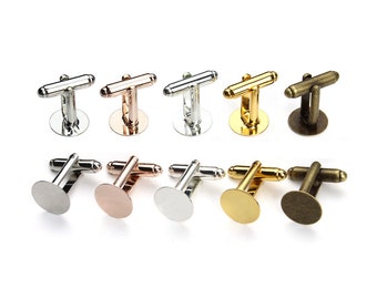 20pcs Brass French Style Cufflinks, Metal Plated Cufflink, Bandeja de gemelos en blanco 6mm / 8mm / 10mm / 12mm Round Glue-on Setting- 7 colores, 06088