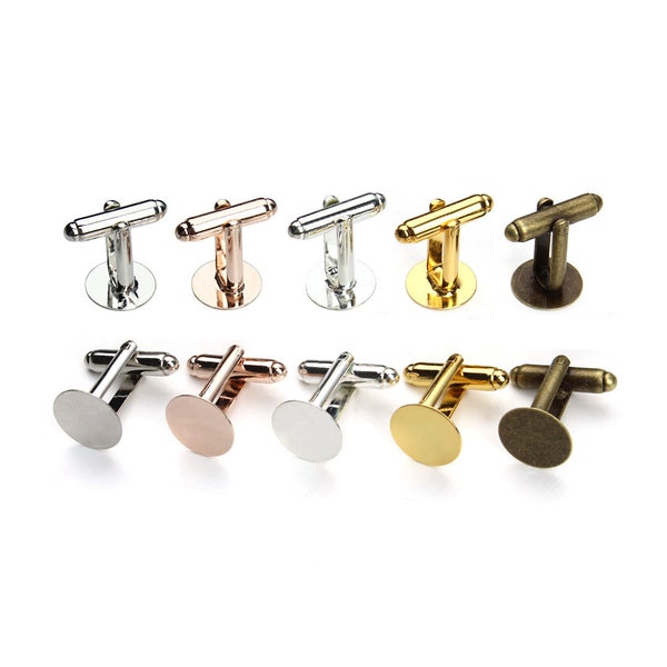 20pcs Brass French Style Cufflinks, Metal Plated Cufflink, Blank Cufflink Tray 6mm/ 8mm/ 10mm/ 12mm Round Glue-on Setting- 7 Colors ,06088