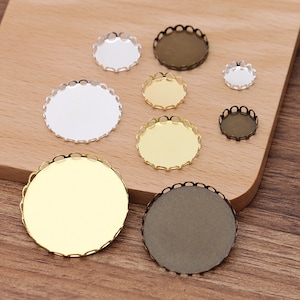 50pcs Brass Bezel Pendant Blanks Raw Brass, Antique Bronze, Silver Plated Cameo Settings, Round Cabochon Pendant Base trays, 05611