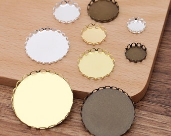 50pcs Brass Bezel Pendant Blanks Raw Brass, Antique Bronze, Silver Plated Cameo Settings, Round Cabochon Pendant Base trays, 05611
