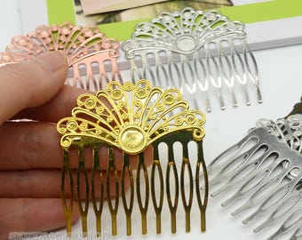 10pcs Hair Comb, Comb Shape Hair Clips 55x60mm, Filigree Hair Comb, 10teeth Hair Comb Supply ,Blank Hair Clips, F07928